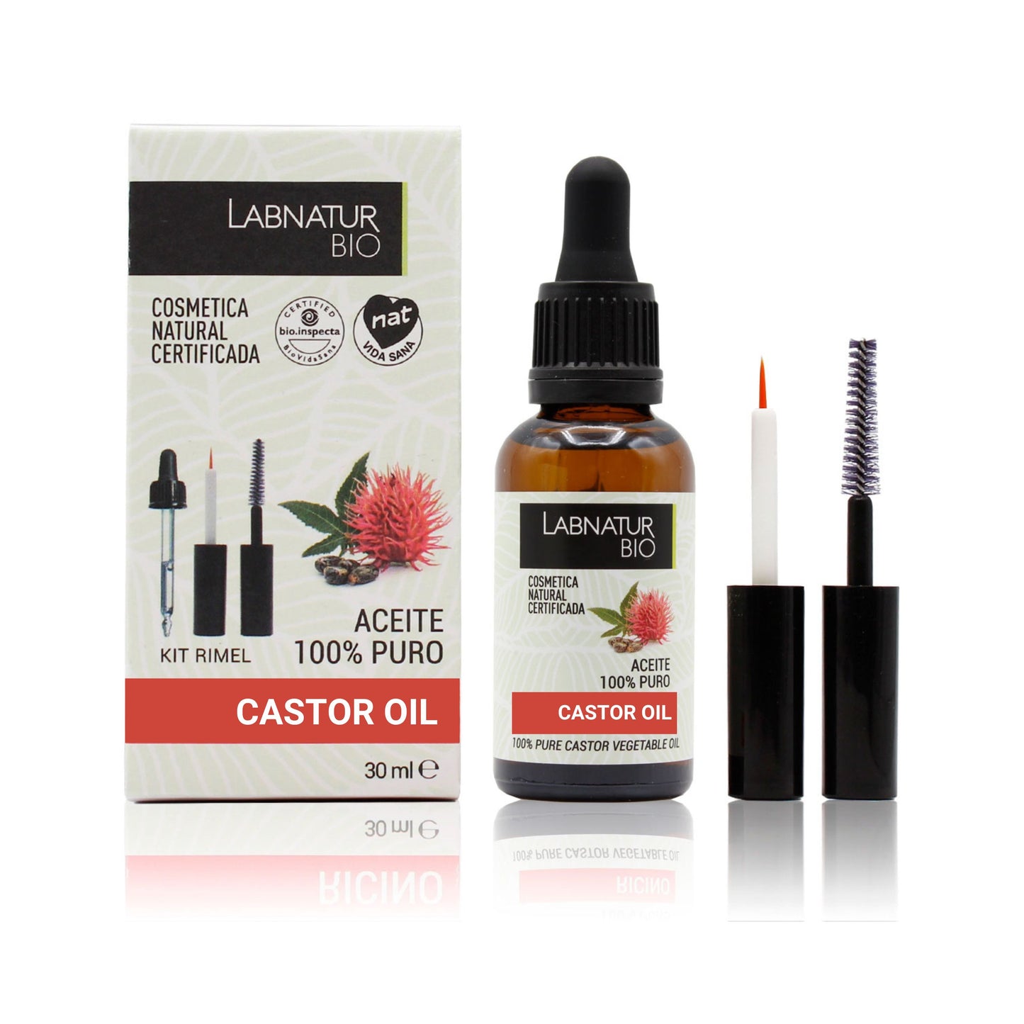 Organic Castor Oil for Eyelash, Eyebrow & Hair Growth – 30ml Bottle with Mascara Kit