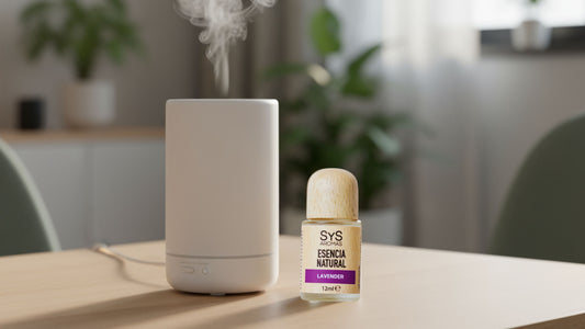 Lavender diffuser oil releasing a calming aroma in a cozy home setting