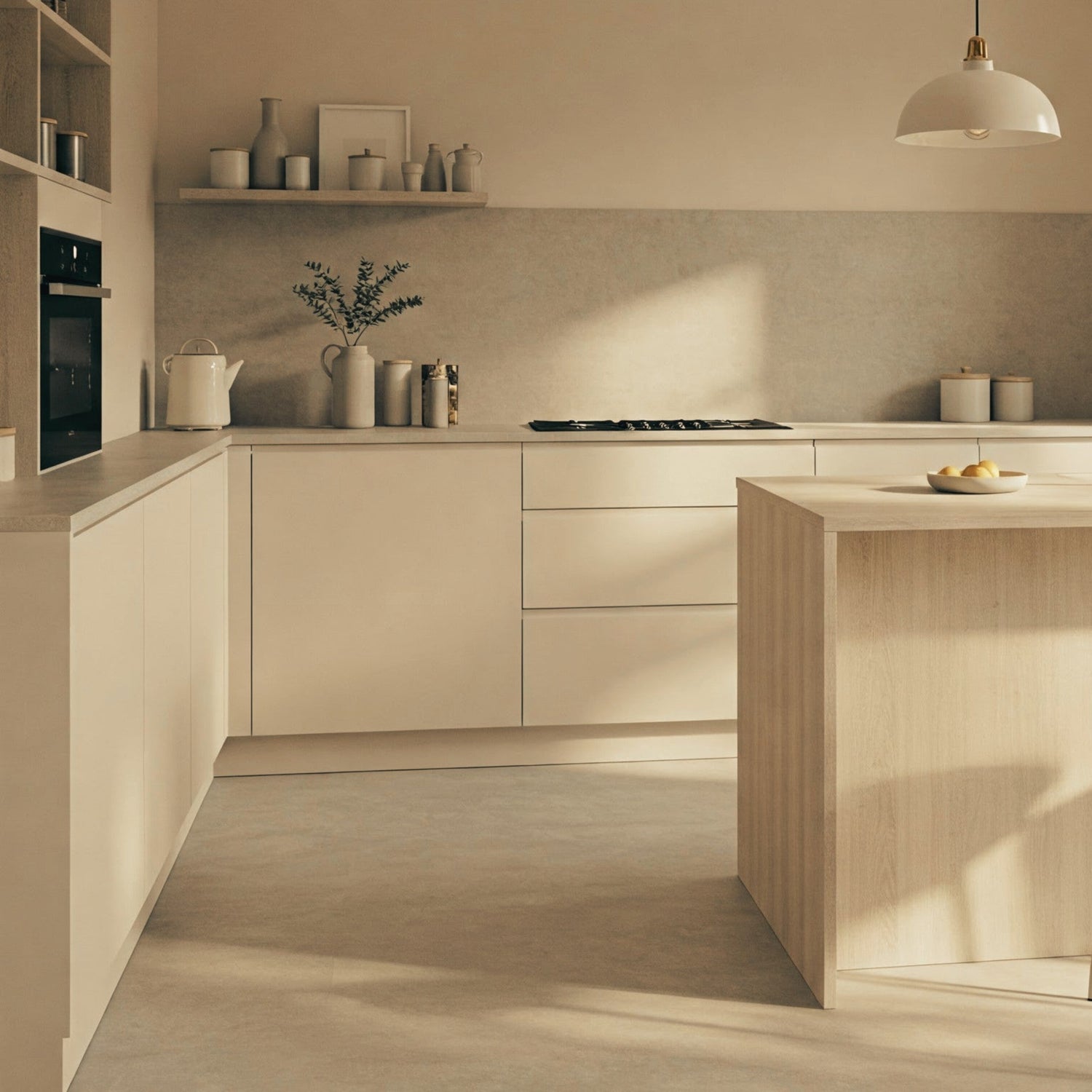 minimal kitchen with bowl of citrus fruits