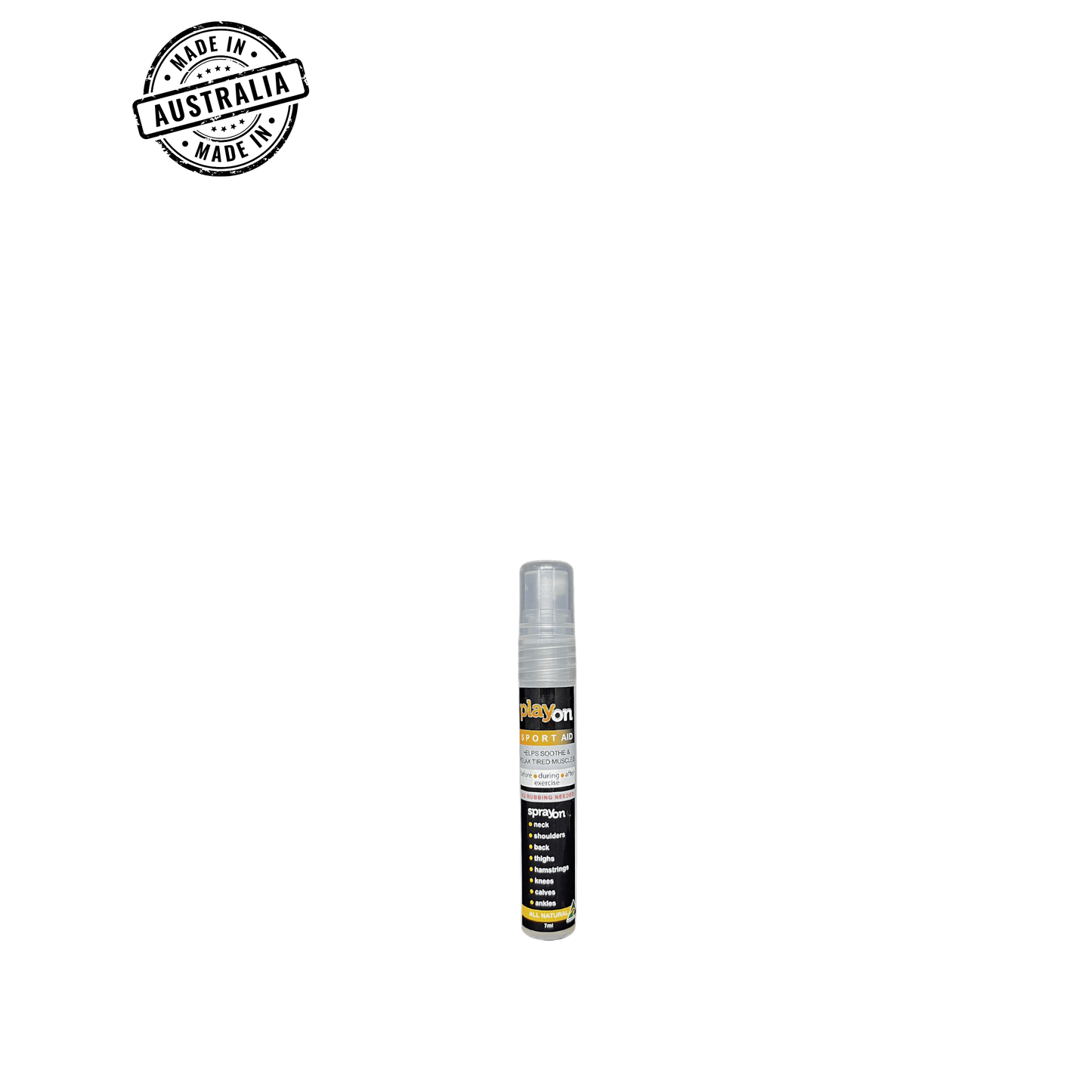 PlayOn Sport Aid Mini Spray 7ml with herbal scent in compact bottle