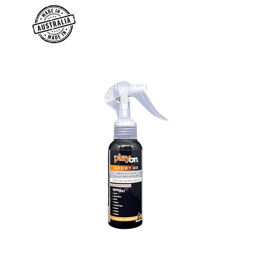 PlayOn Sport Aid Spray bottle with cooling herbal formula for active use