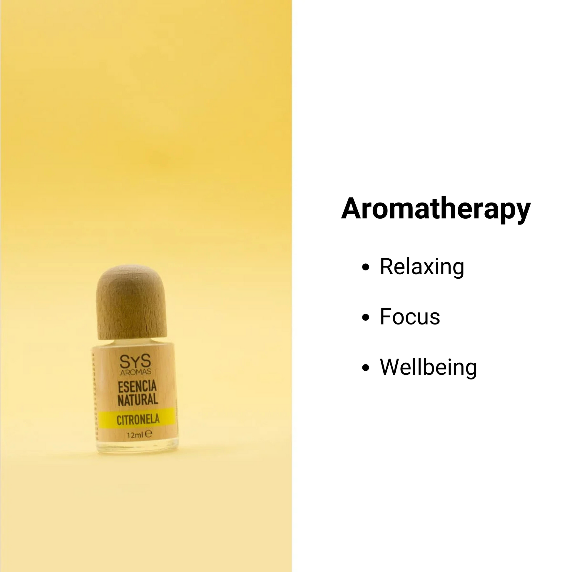 citronella essence 12ml with 3 aromatherapy benefits in text