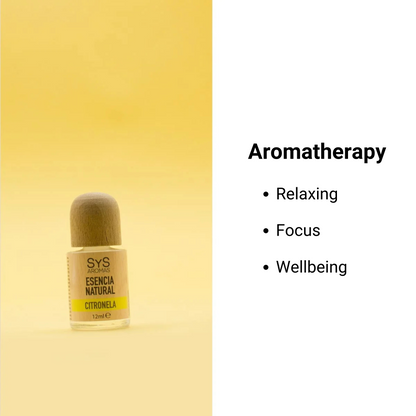 citronella essence 12ml with 3 aromatherapy benefits in text