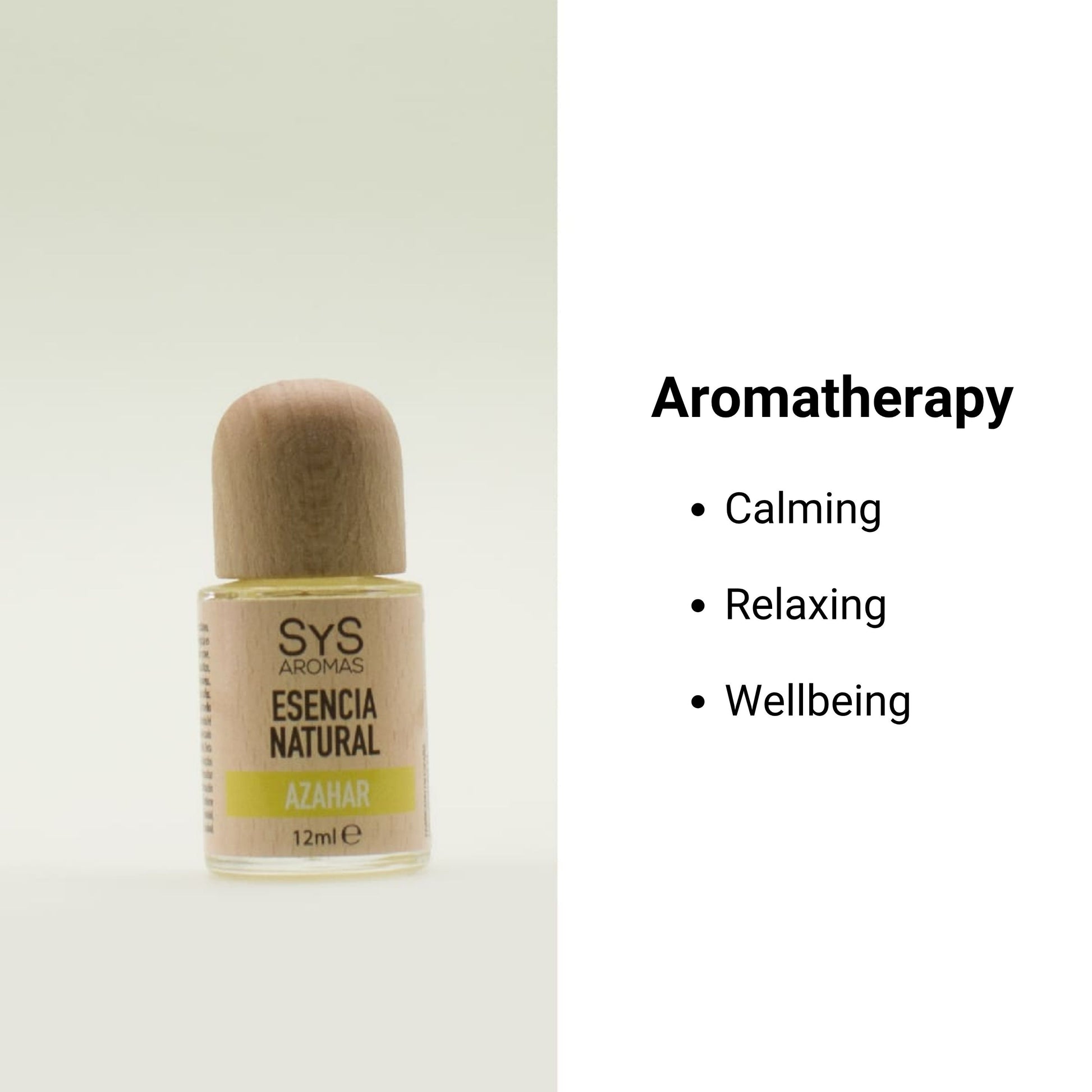 Aromatherapy oil bottle with 'SYS Aromas - Orange Blossom' branding on a light background