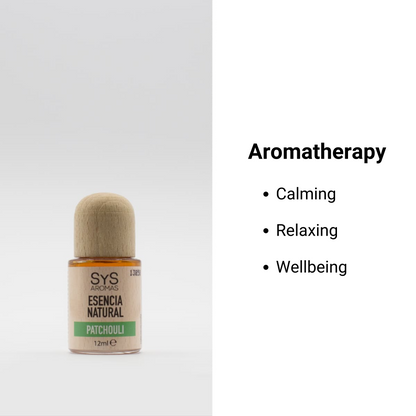 patchouli essence 12ml with aromatherapy benefits text