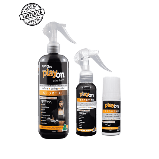 PlayOn Peak Performance Pack with 500ml Refill, 80ml Spray, and 50ml Roll On bottles