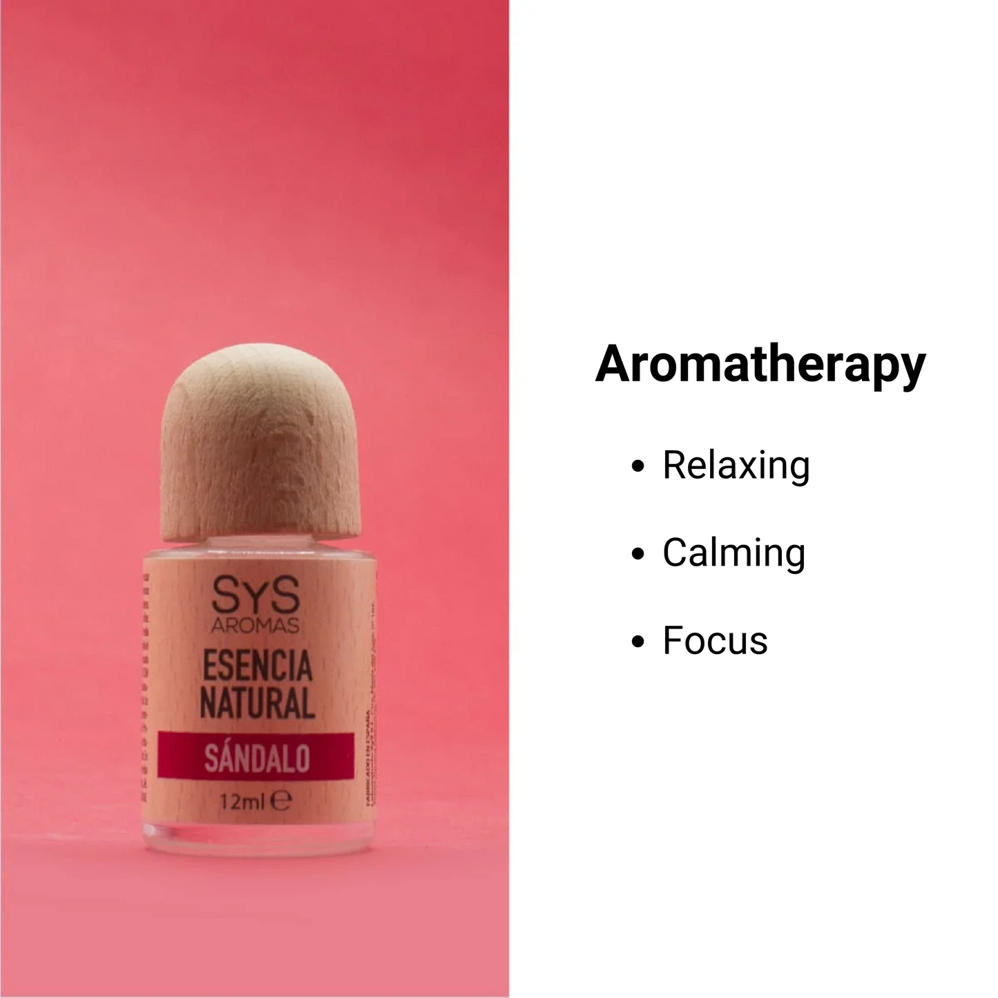 sandalwood essence 12ml with aromatherapy benefits text