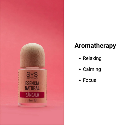 sandalwood essence 12ml with aromatherapy benefits text