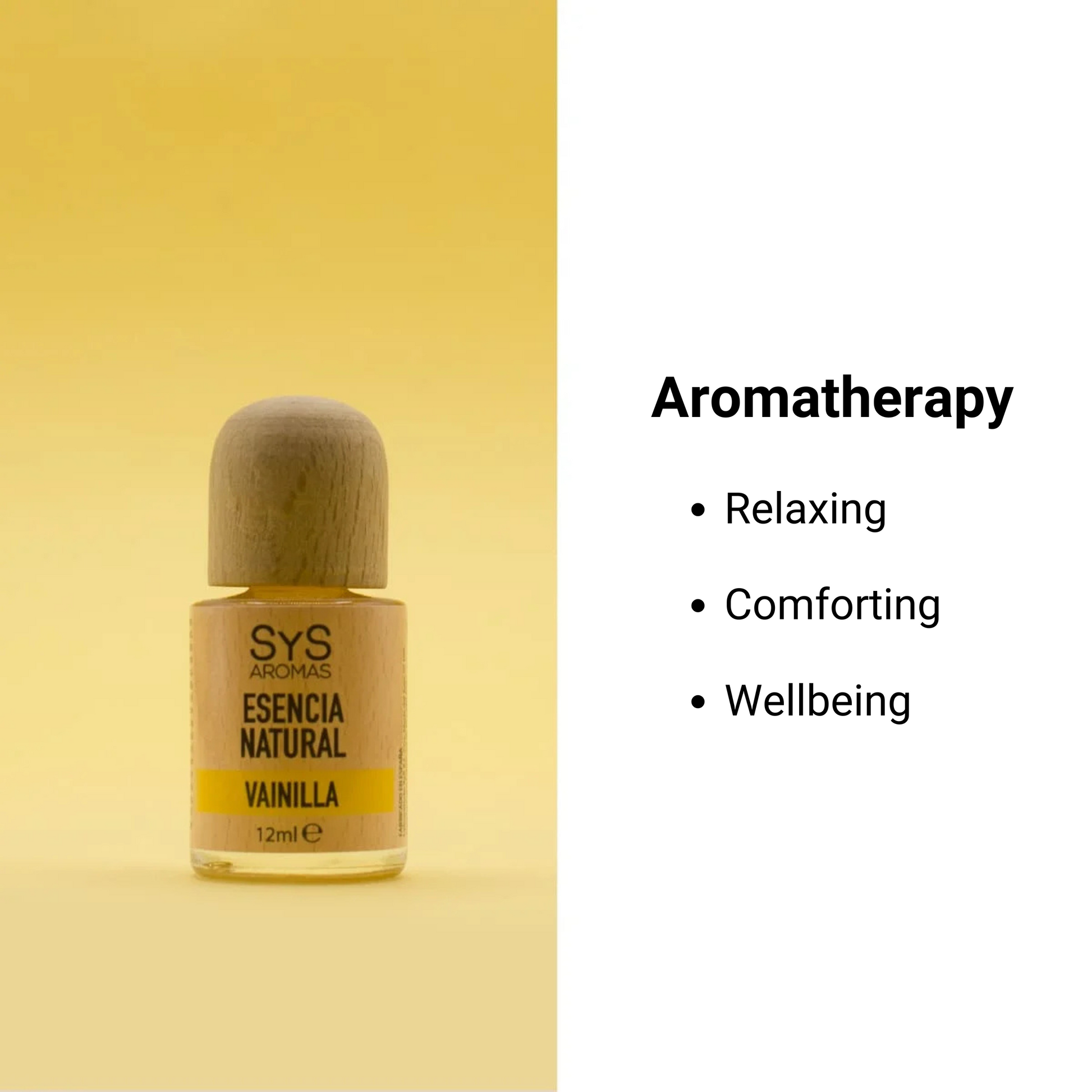 vanilla essence 12ml with aromatherapy benefits text