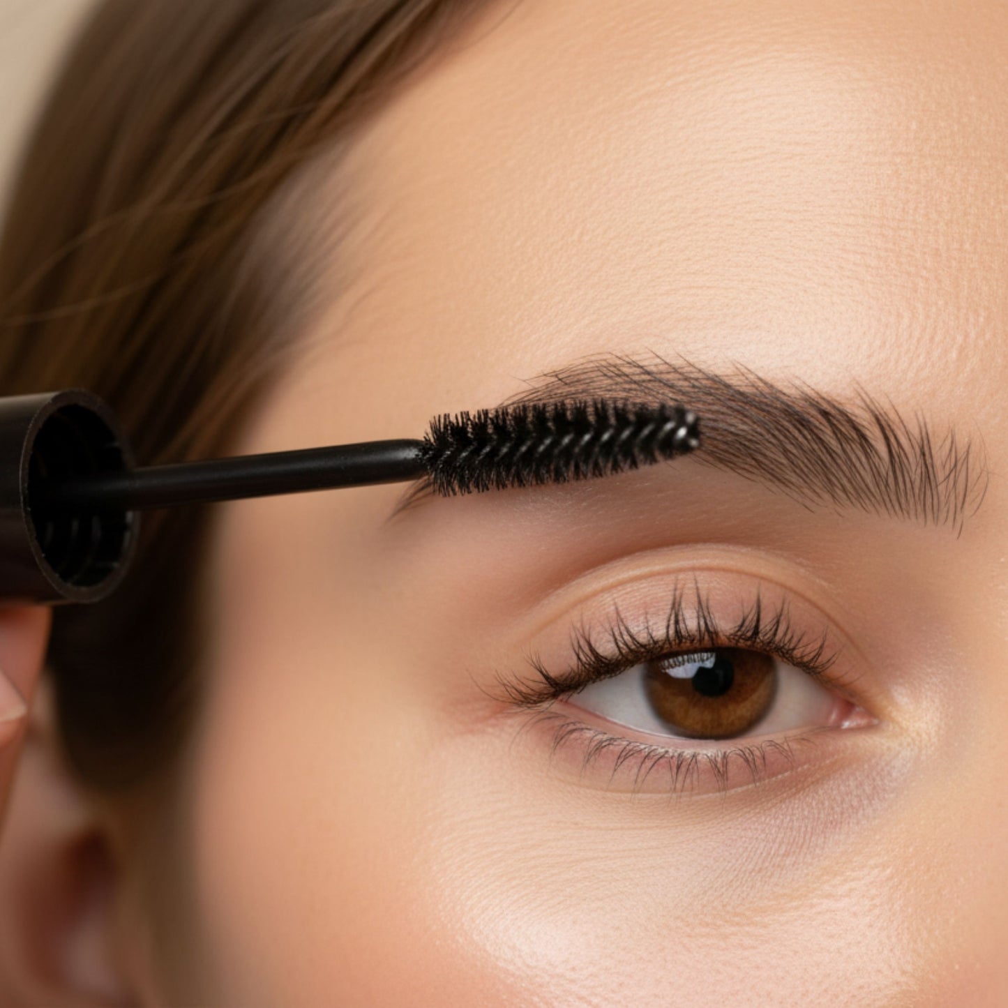 woman applying castor oil to eyebrows with mascara wand 