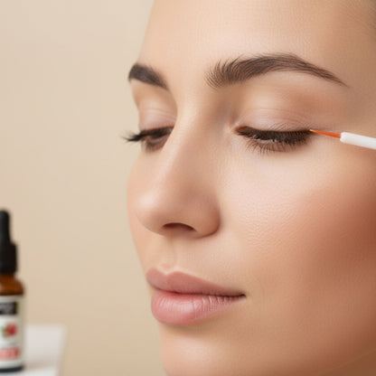 woman applying castor oil to eyelashes with eyelash wand